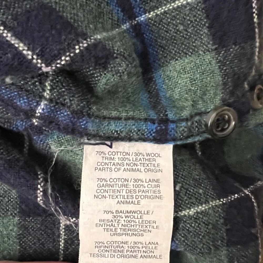 J. Crew Green and Navy Plaid Button-Down Shirt with Brown Elbow Patches
